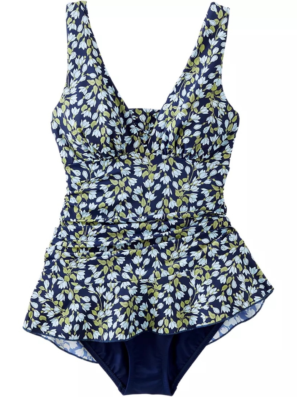 NWT Lands' End Women’s 14 Navy Floral Skirted One-Piece Swimsuit